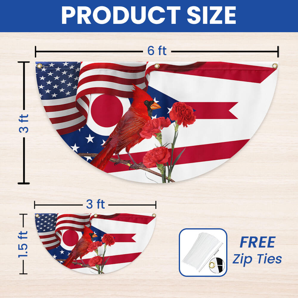 Ohio State Cardinal and Scarlet Carnation Flower Non-Pleated Fan Flag