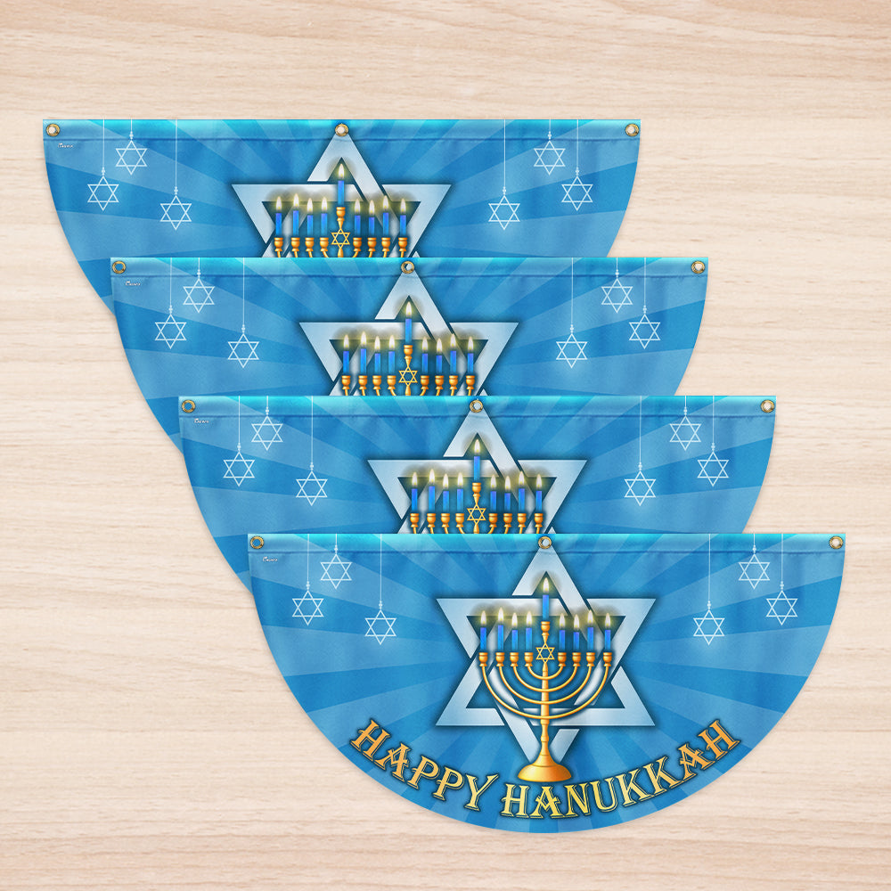 Happy Hanukkah Menorah Jewish Non-Pleated Fan Flag 3-Day Shipping