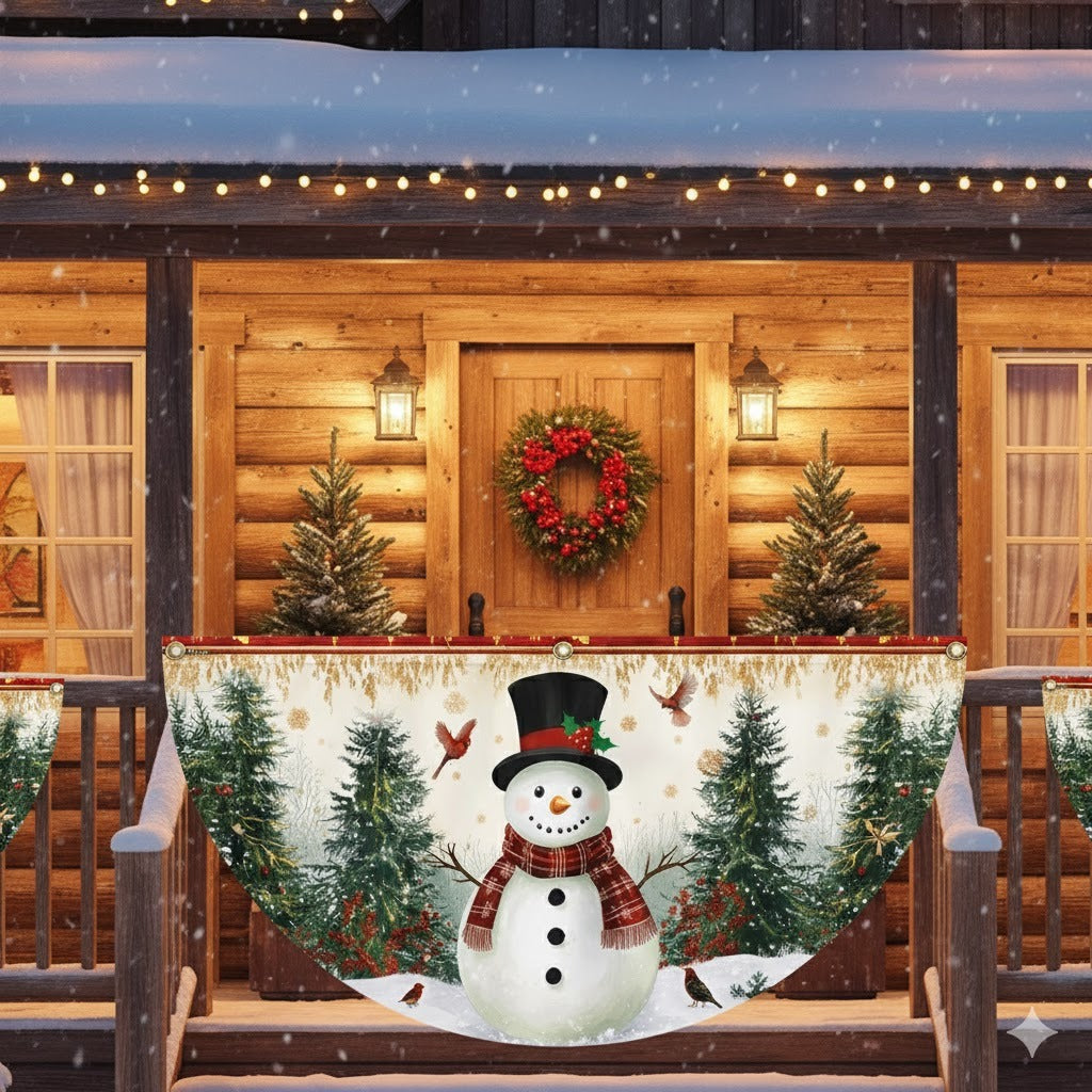 Snowman Festive Winter Holiday Christmas Non-Pleated Fan Flag
