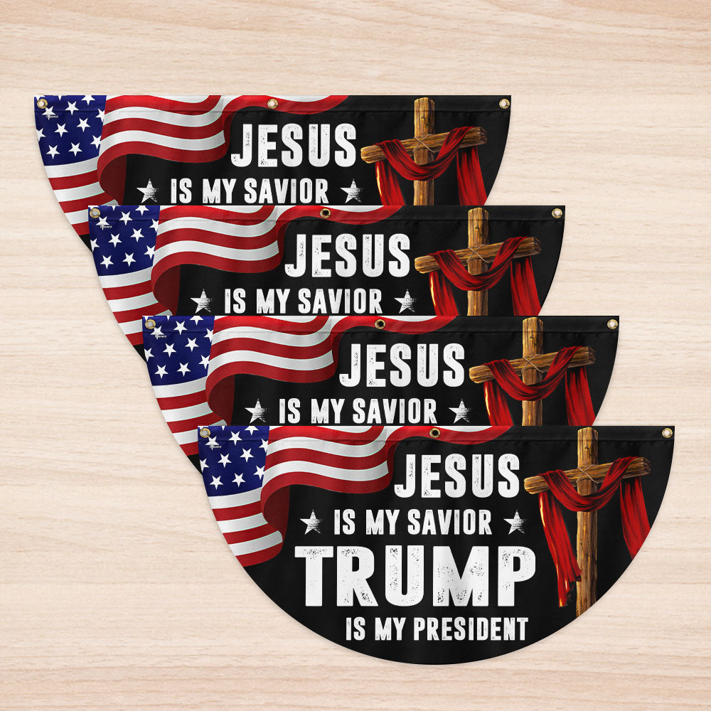 Trump Flag Jesus Is My Savior Trump Is My President Non-Pleated Fan Flag