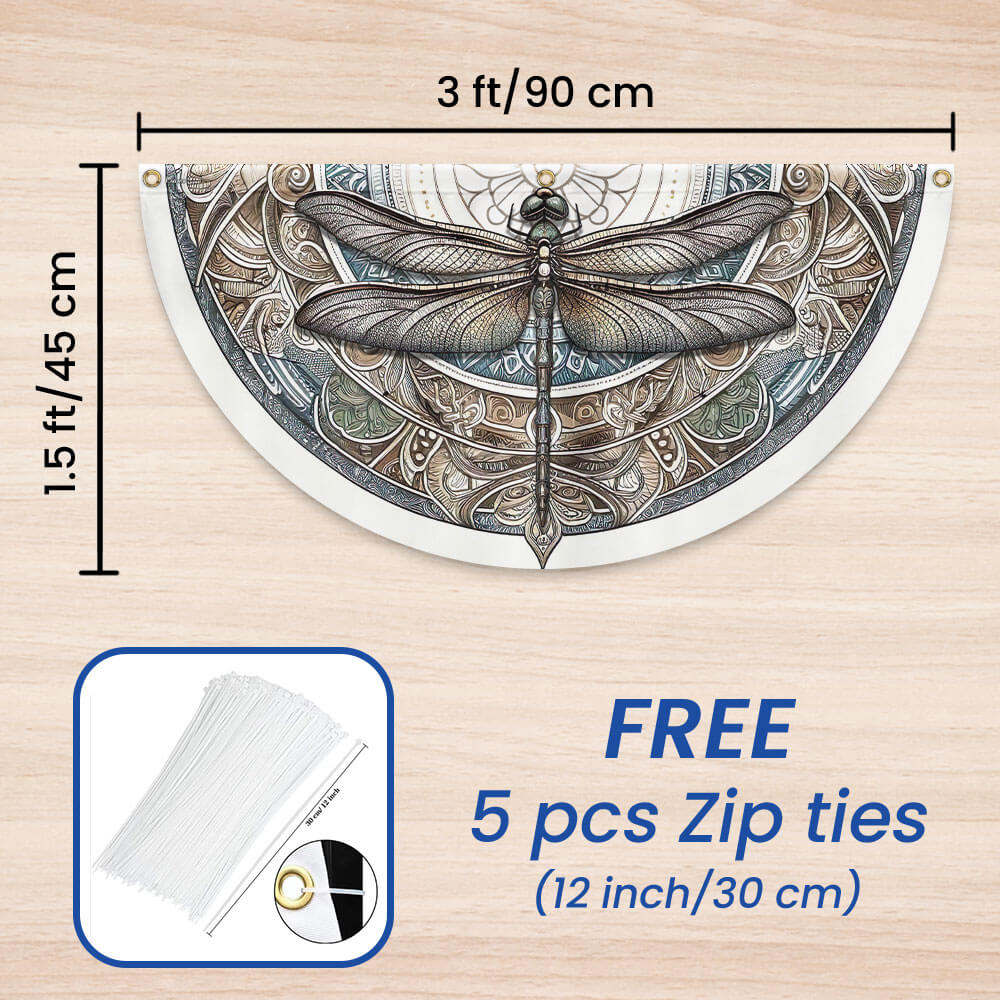 Dragonfly Mandala Non-Pleated Fan Flag