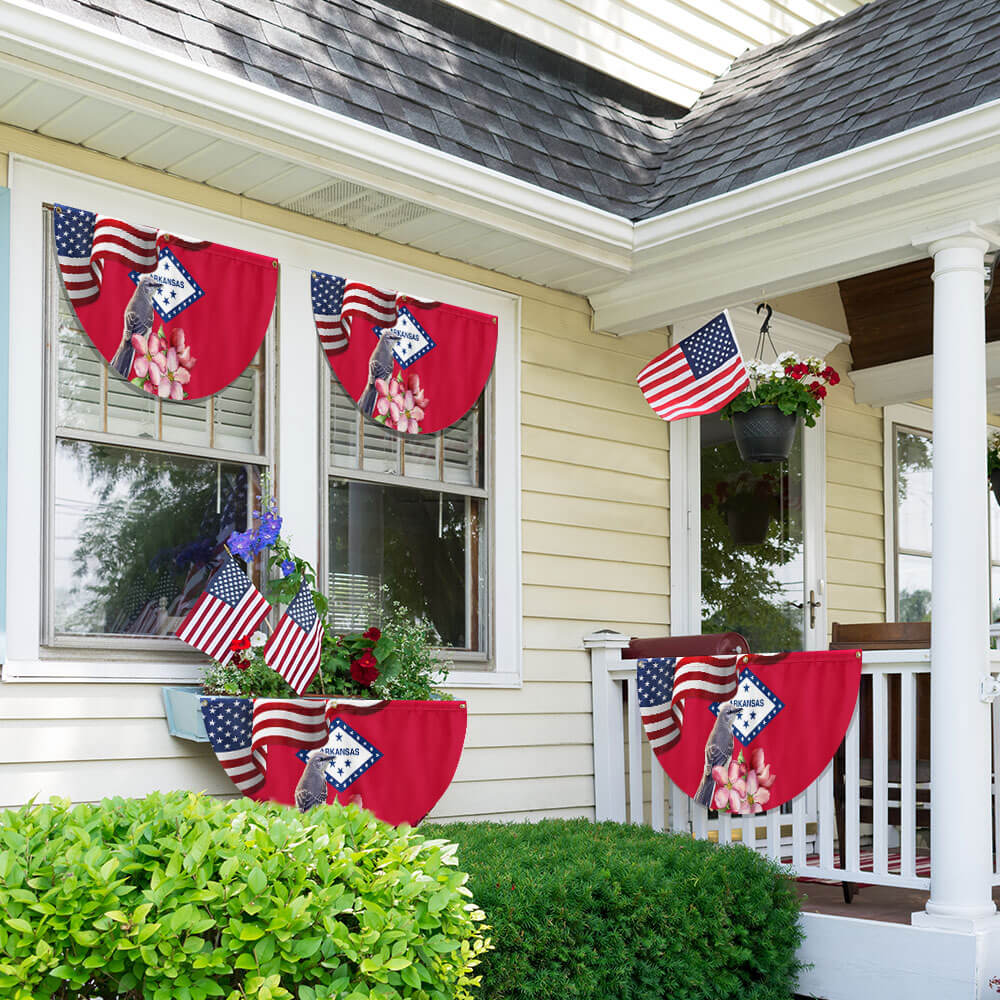 Arkansas State Apple Blossom Flower and Mockingbird Non-Pleated Fan Flag