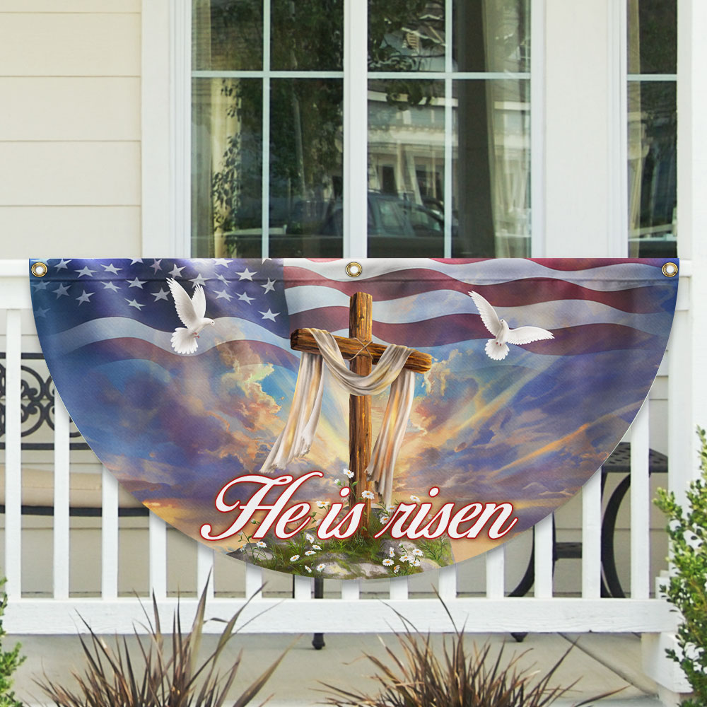 Christian Cross He Is Risen, Easter Day Christian Non-Pleated Fan Flag