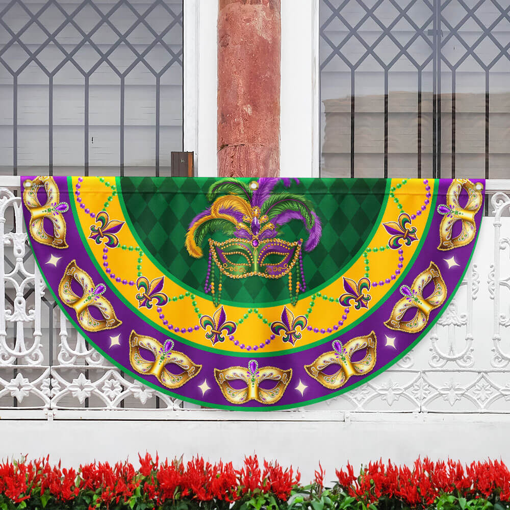 Fleur-de-lis Mardi Gras Louisiana Non-Pleated Fan Flag