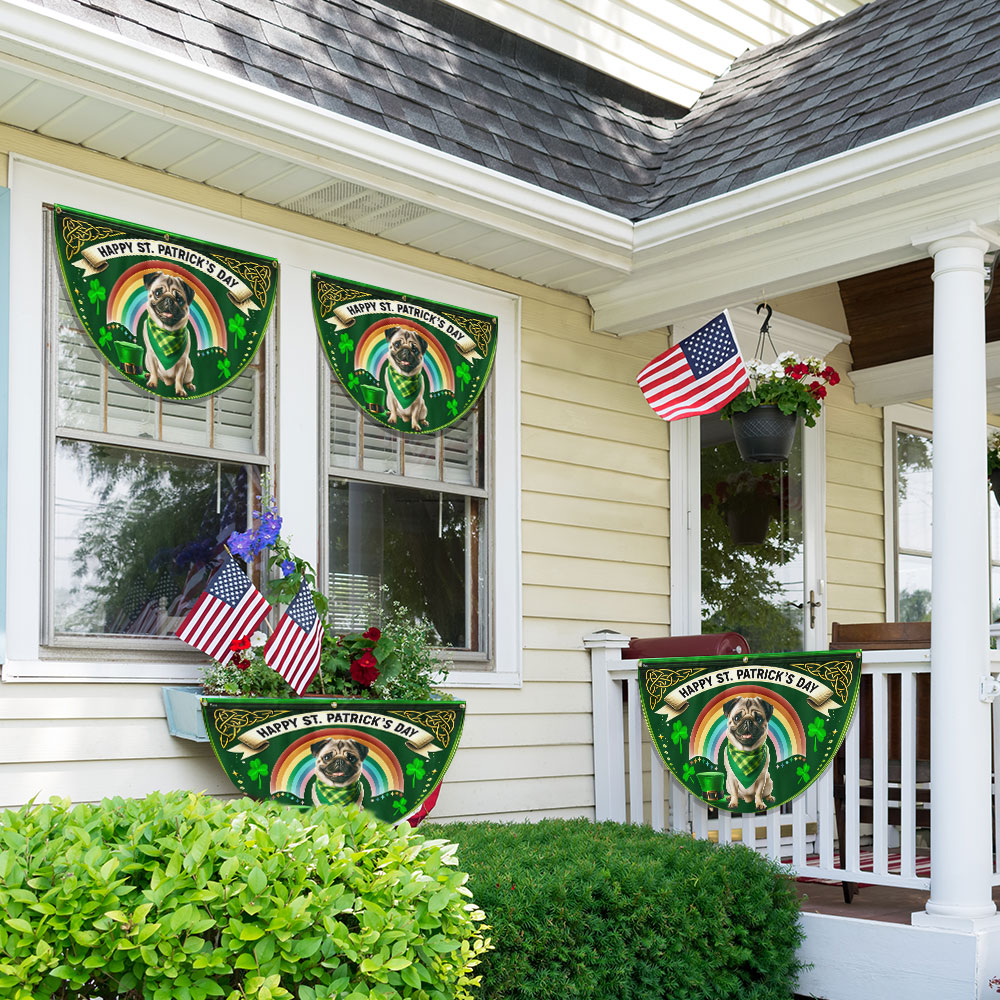 Pug Dog Happy St Patrick's Day Non-Pleated Fan Flag