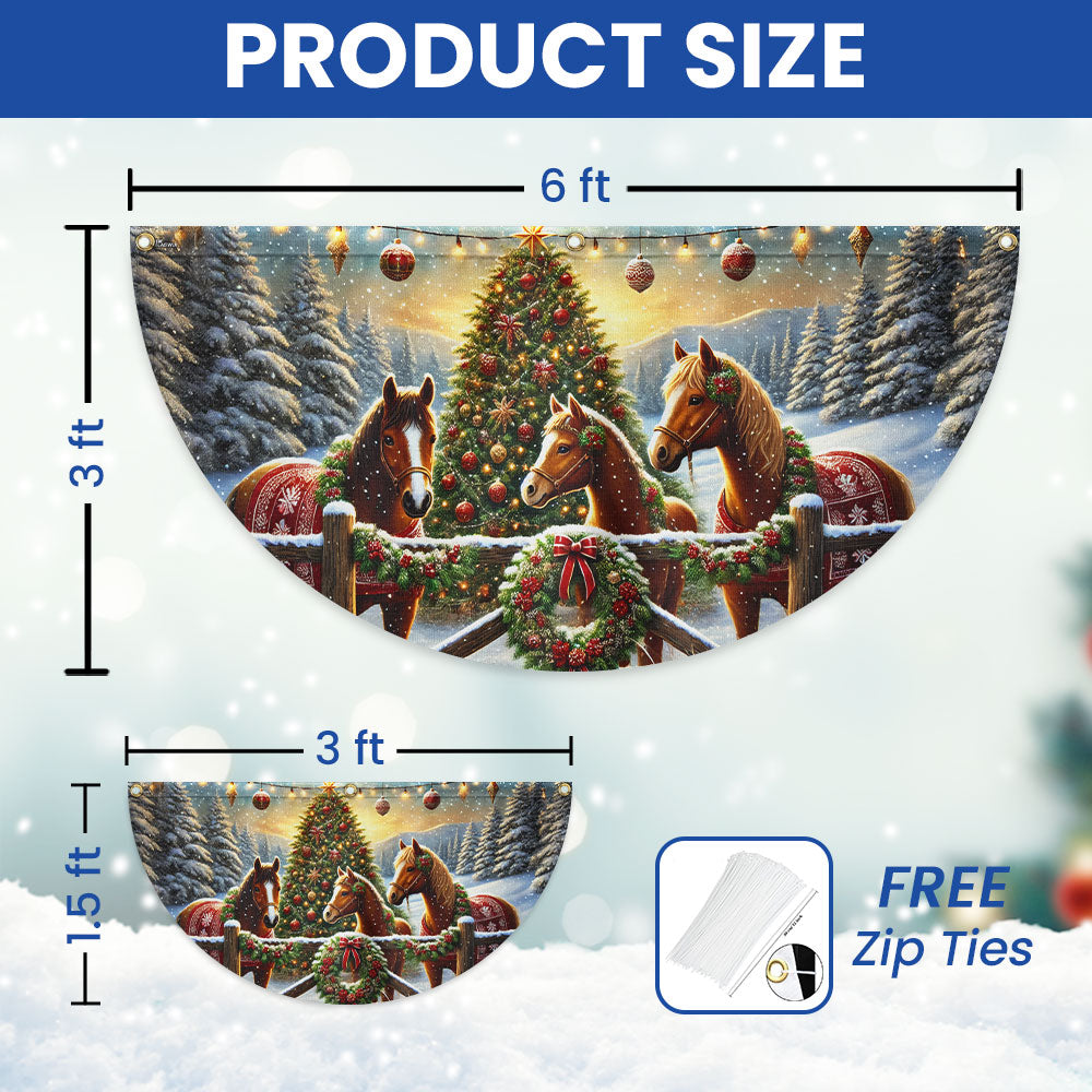 Horse Christmas Farm Non-Pleated Fan Flag