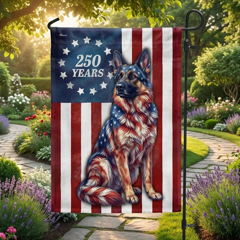 Patriotic Dog Garden Flag, 250 Years German Shepherd Betsy Ross Flag Decor