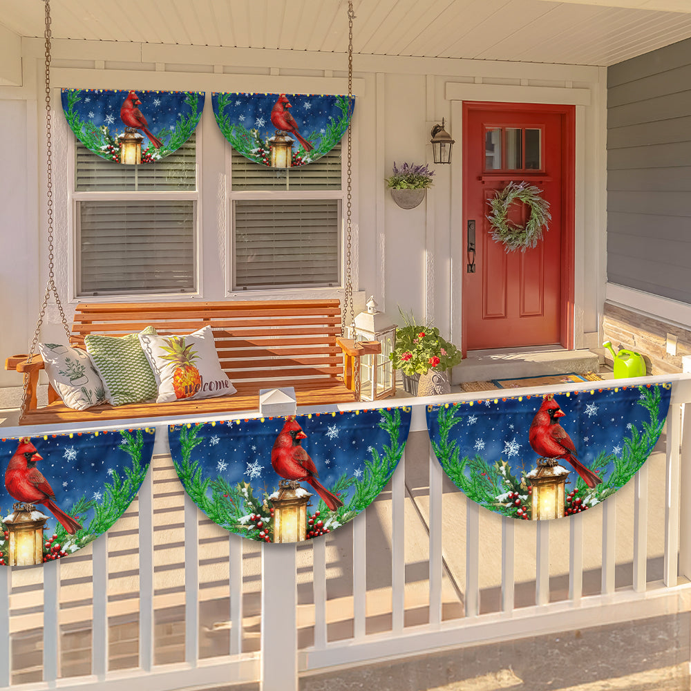 Cardinal Bird And Lantern Christmas Non-Pleated Fan Flag