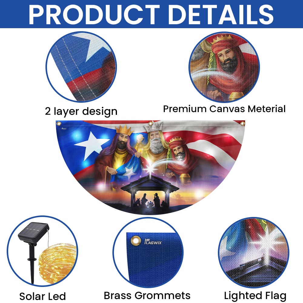 Three Kings, Three Wise Men, Nativity Of Jesus, Puerto Rico Solar Led Fan Flag