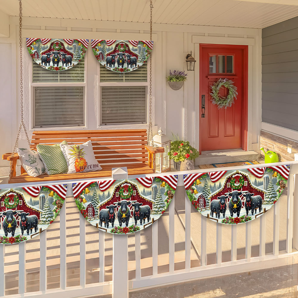 Angus Cattle Christmas Black Angus Cow Farm Animals Non-Pleated Fan Flag