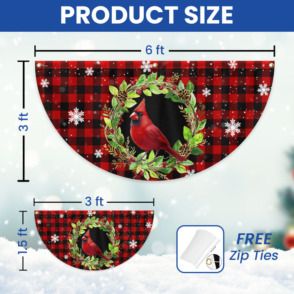 Cardinal Bird Christmas Plaid Non-Pleated Fan Flag
