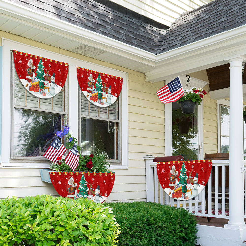Christmas Santa Claus and Snowman Merry Christmas Non-Pleated Fan Flag