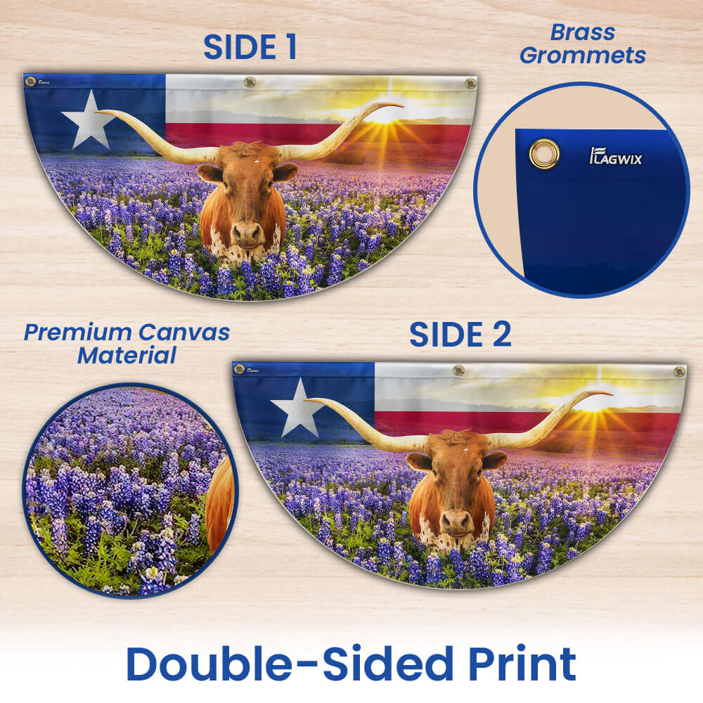 Texas Longhorn Bluebonnet Non-Pleated Fan Flag