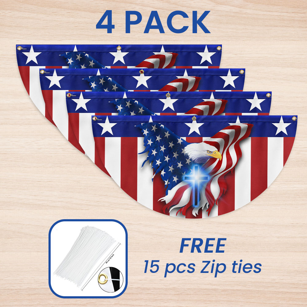 Eagle Christian Cross American Non-Pleated Fan Flag