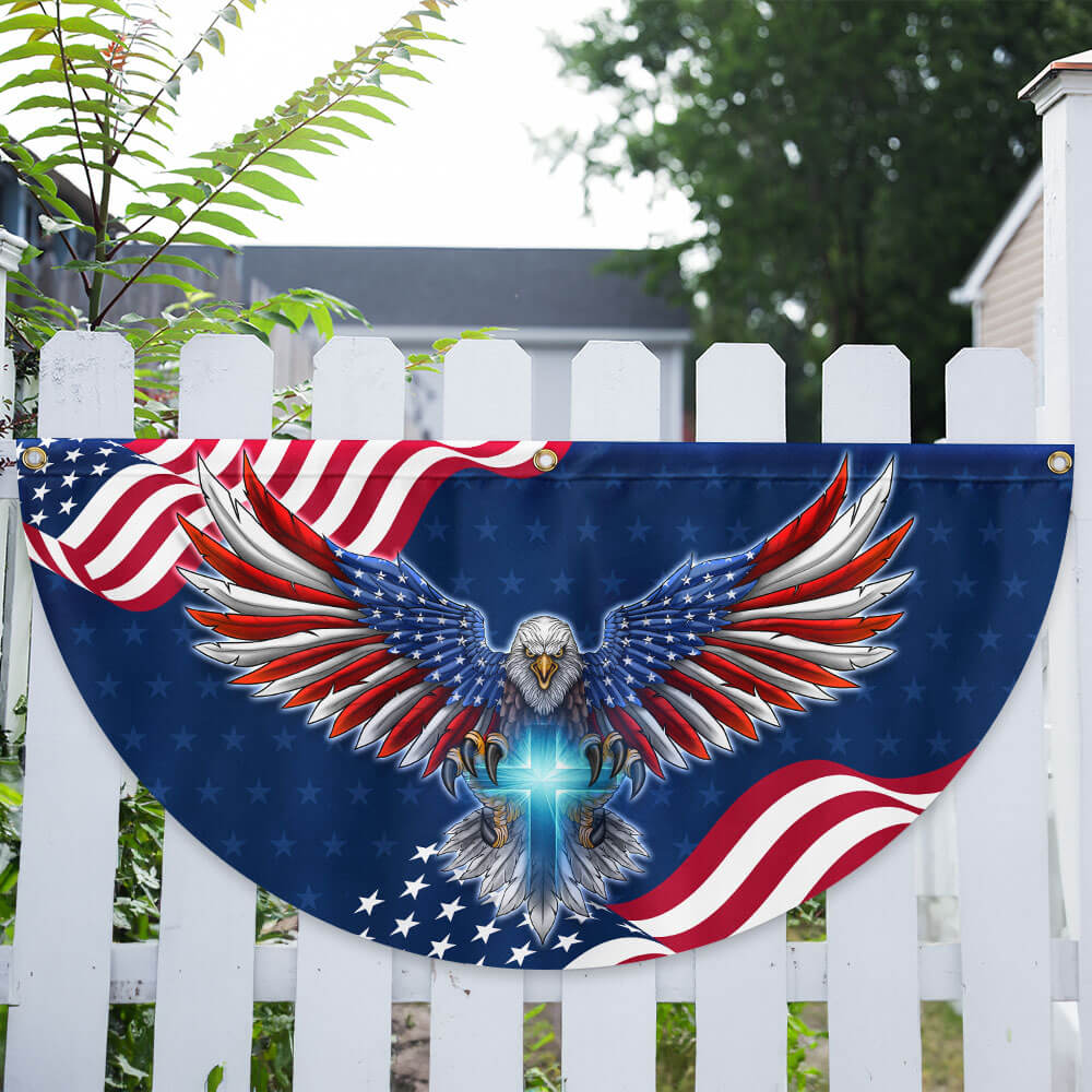American Flag - Patriotic Eagle with Christian Cross American Non-Pleated Fan Flag