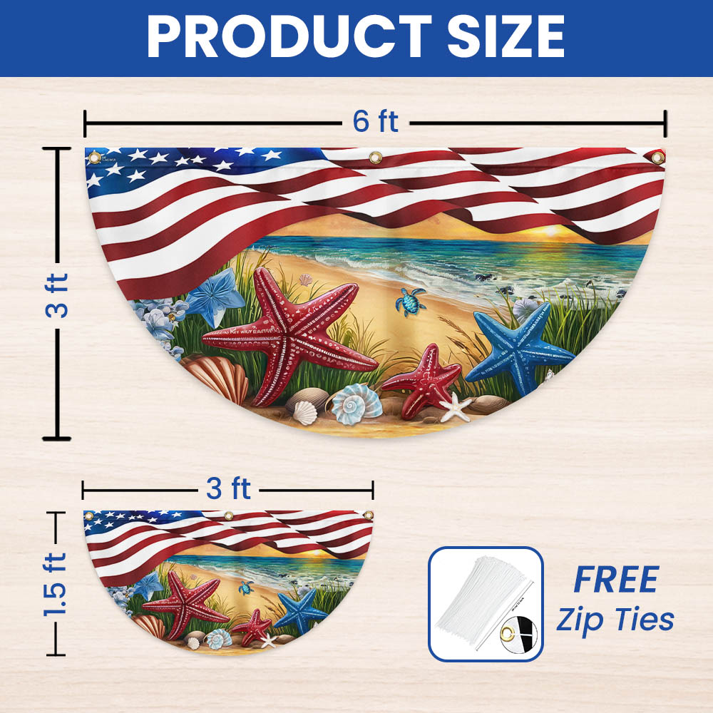 Summer Beach Starfish American Non-Pleated Fan Flag