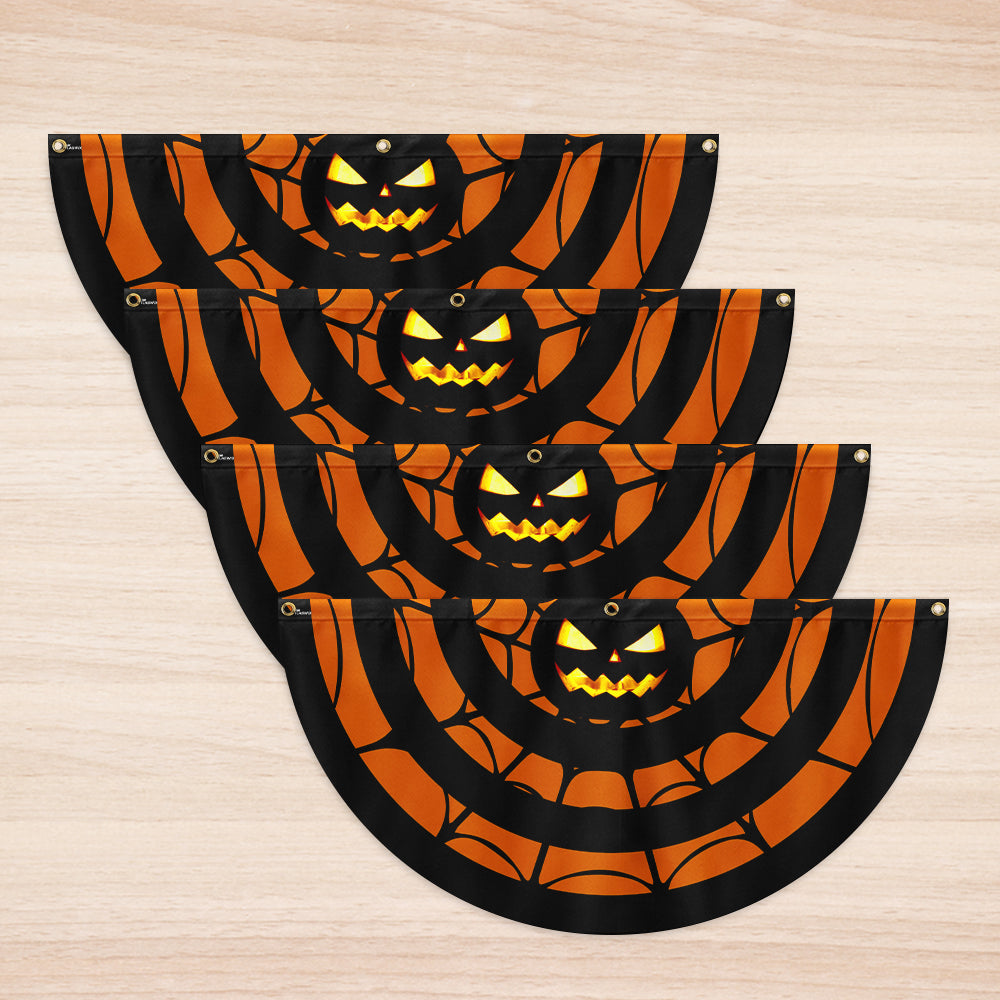 Halloween Pumpkin Spider Silk Non-Pleated Fan Flag