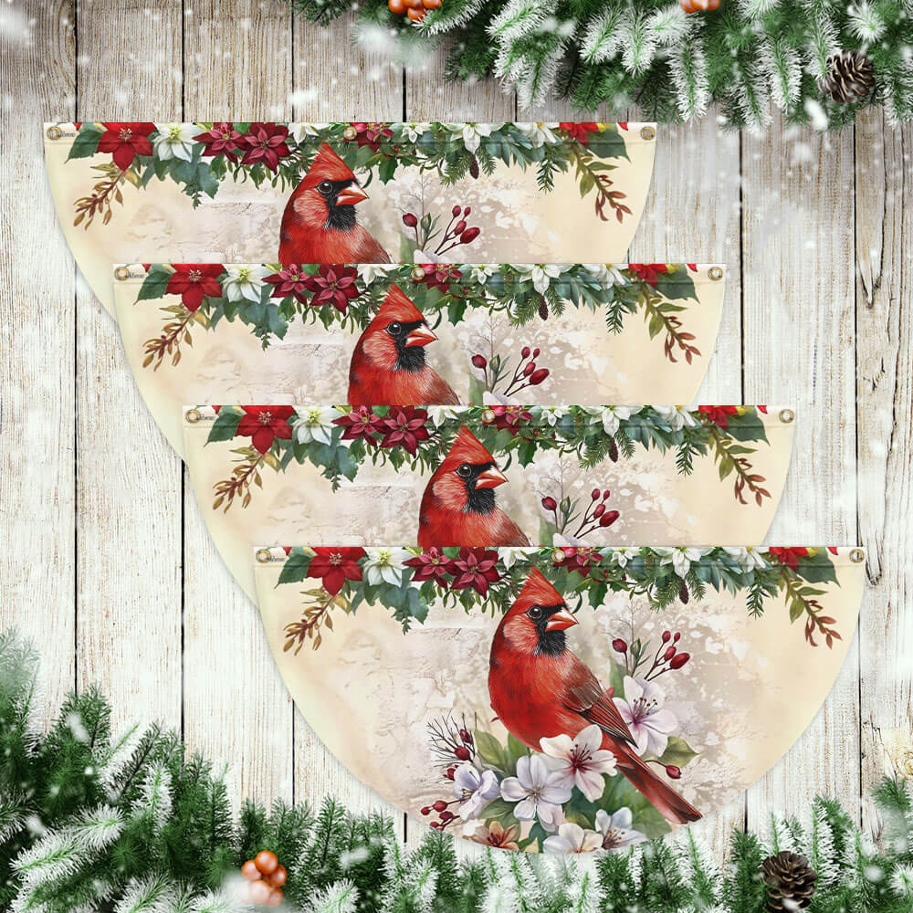 Cardinal Bird Winter Christmas Non-Pleated Fan Flag