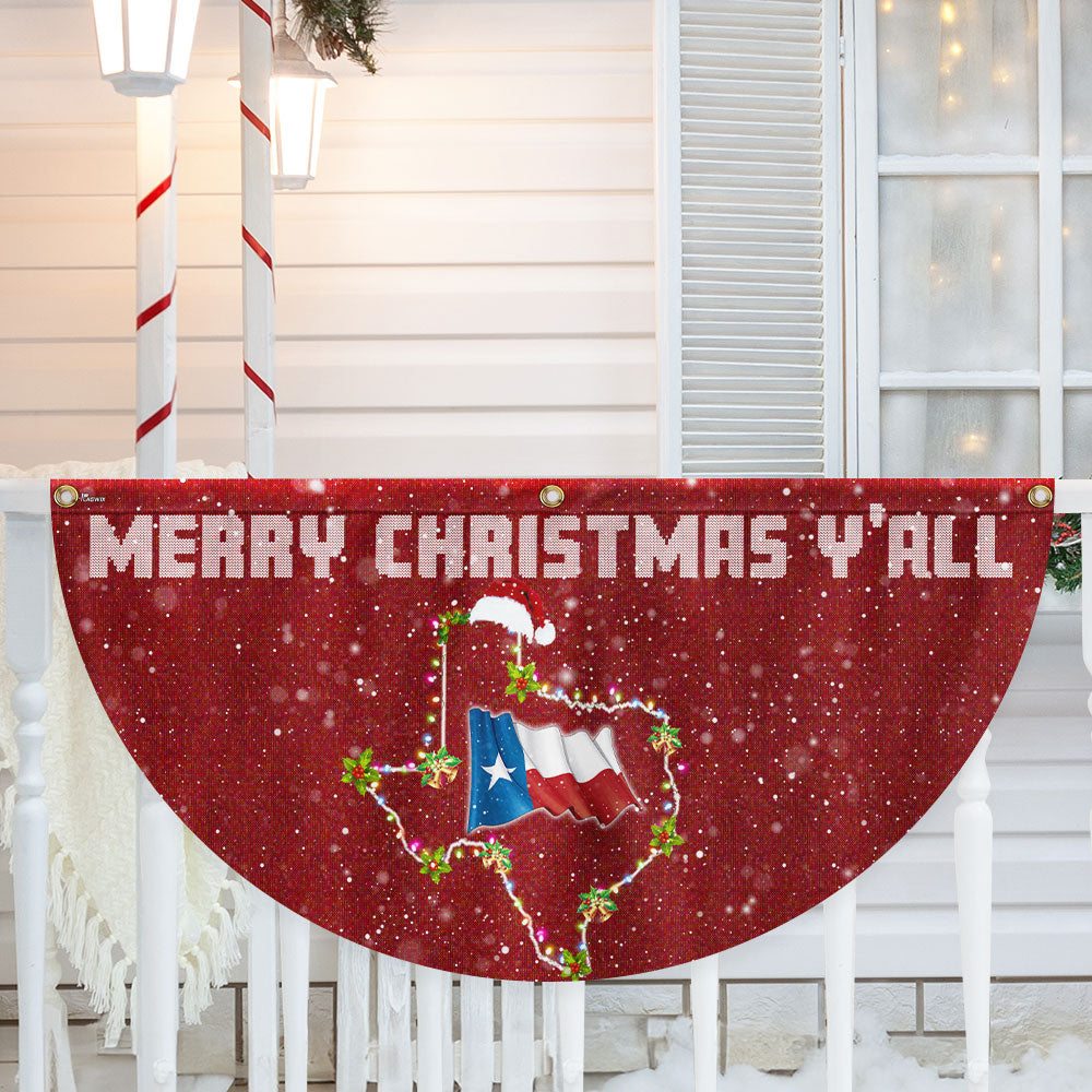 Texas Christmas Fan Flag - Holiday Decoration, Non-Pleated Design - 3-Day Shipping
