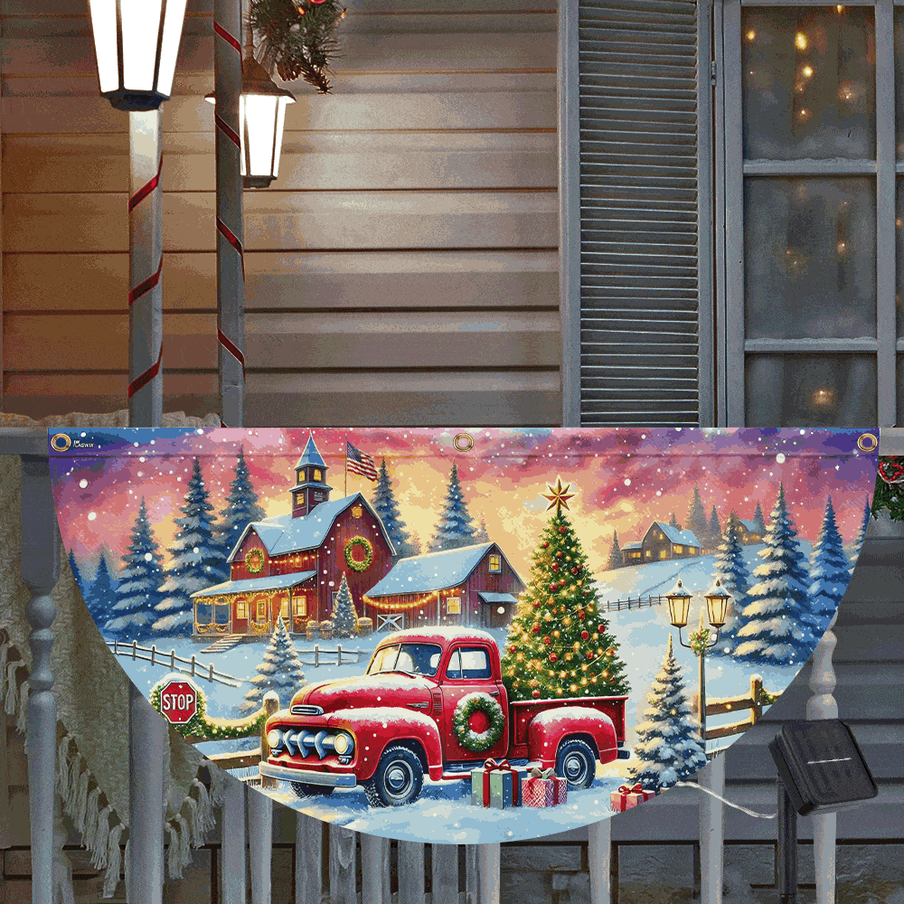 Red Truck Christmas Countryside Winter Holidays Solar Led Fan Flag