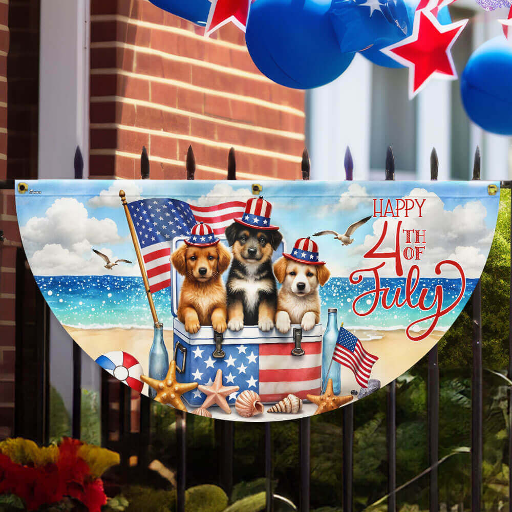 American Flag - Happy 4th of july Patriotic Dogs American Non-Pleated Fan Flag