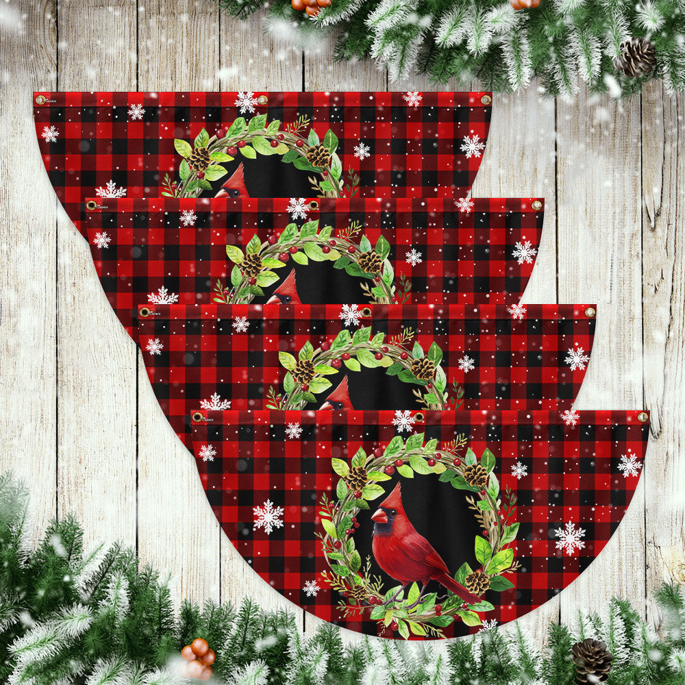 Cardinal Bird Christmas Plaid Non-Pleated Fan Flag