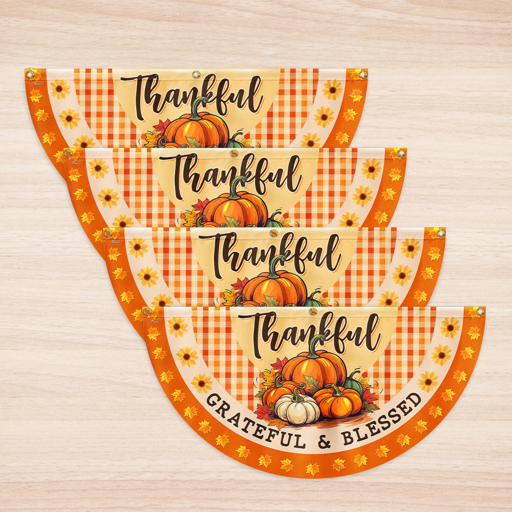 Fall Thanksgiving Pumpkins Harvest Thankful Grateful & Blessed Non-Pleated Fan Flag