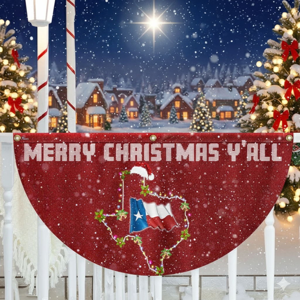 Texas Christmas Fan Flag - Holiday Decoration, Non-Pleated Design