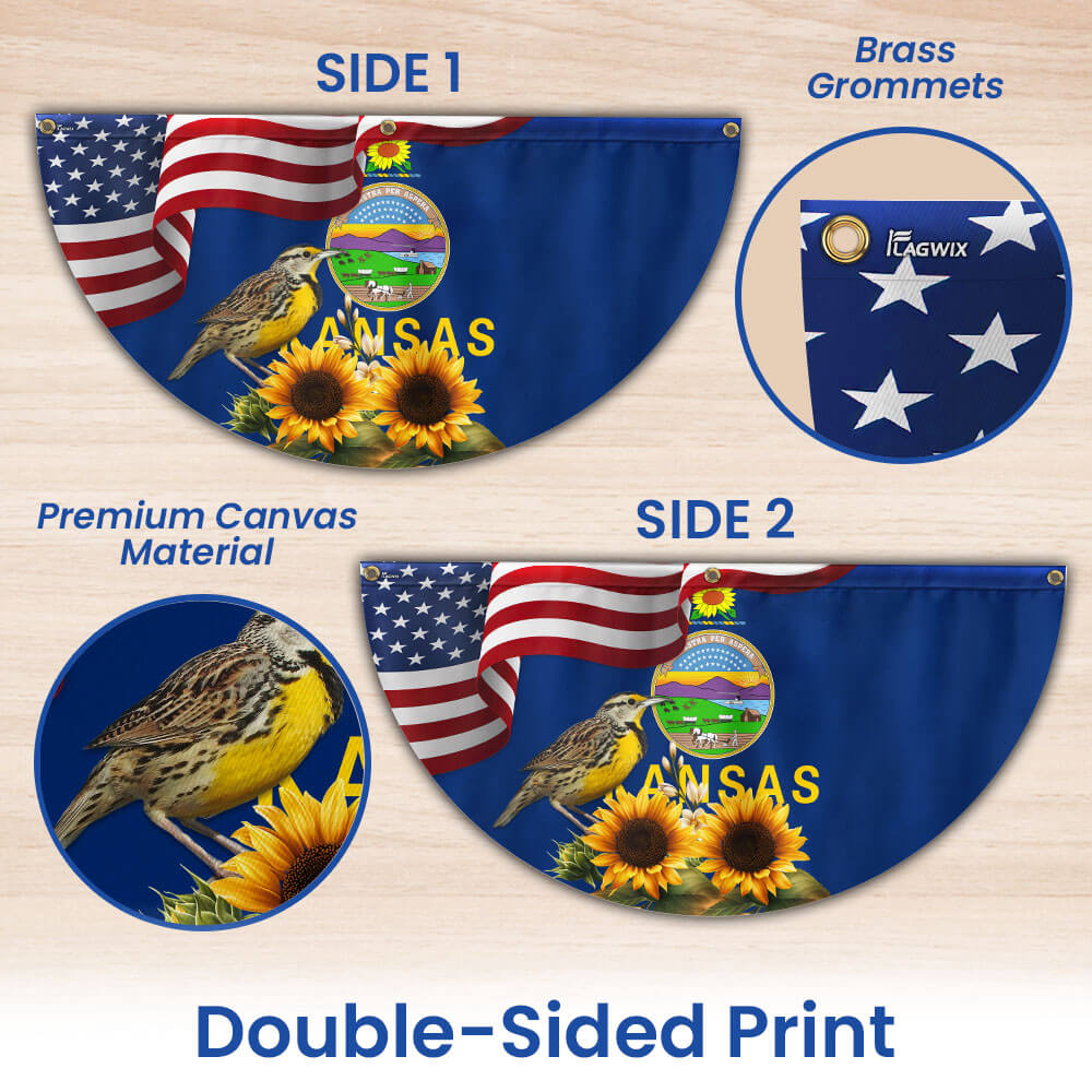 Kansas State Sunflower and Meadowlark Bird Non-Pleated Fan Flag