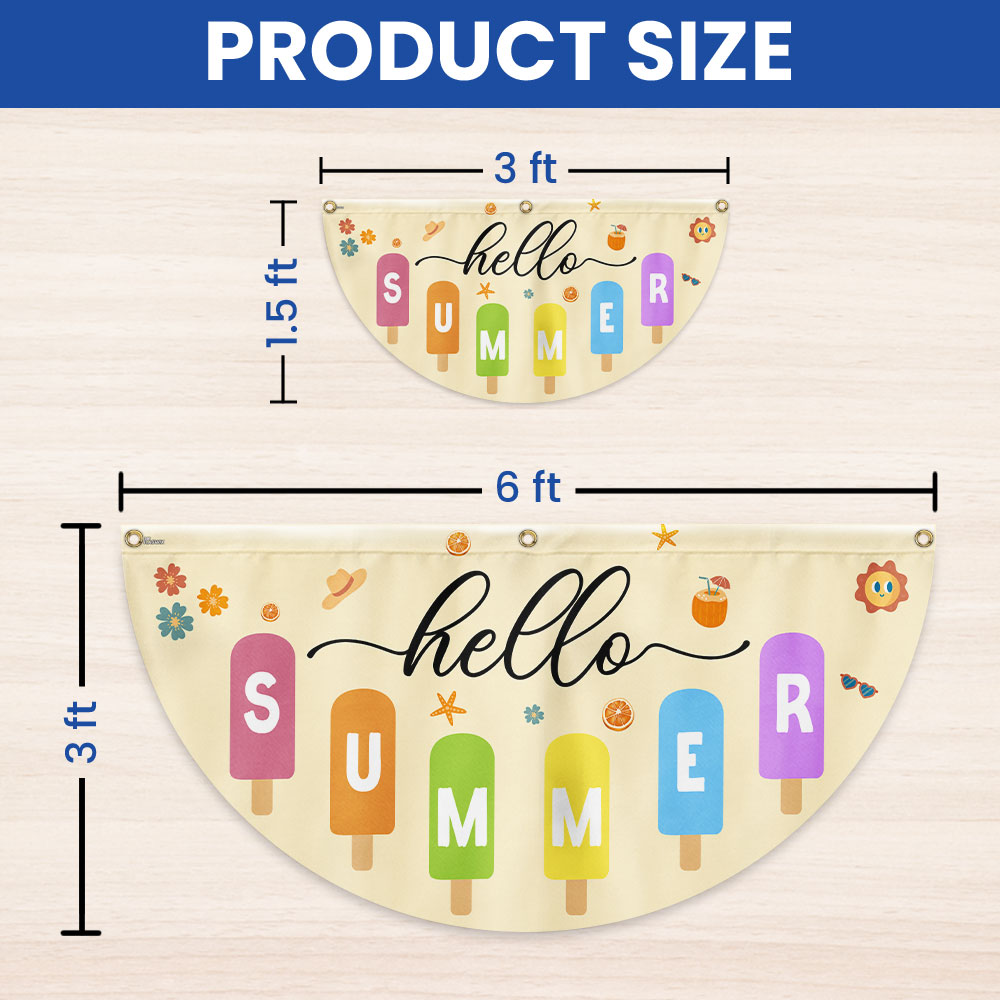 Hello Summer Ice Cream Non-Pleated Fan Flag