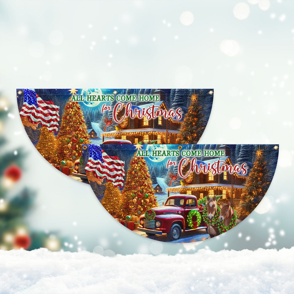 Christmas Horse All Hearts Come Home For Christmas Non-Pleated Fan Flag