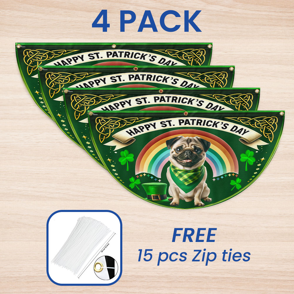 Pug Dog Happy St Patrick's Day Non-Pleated Fan Flag