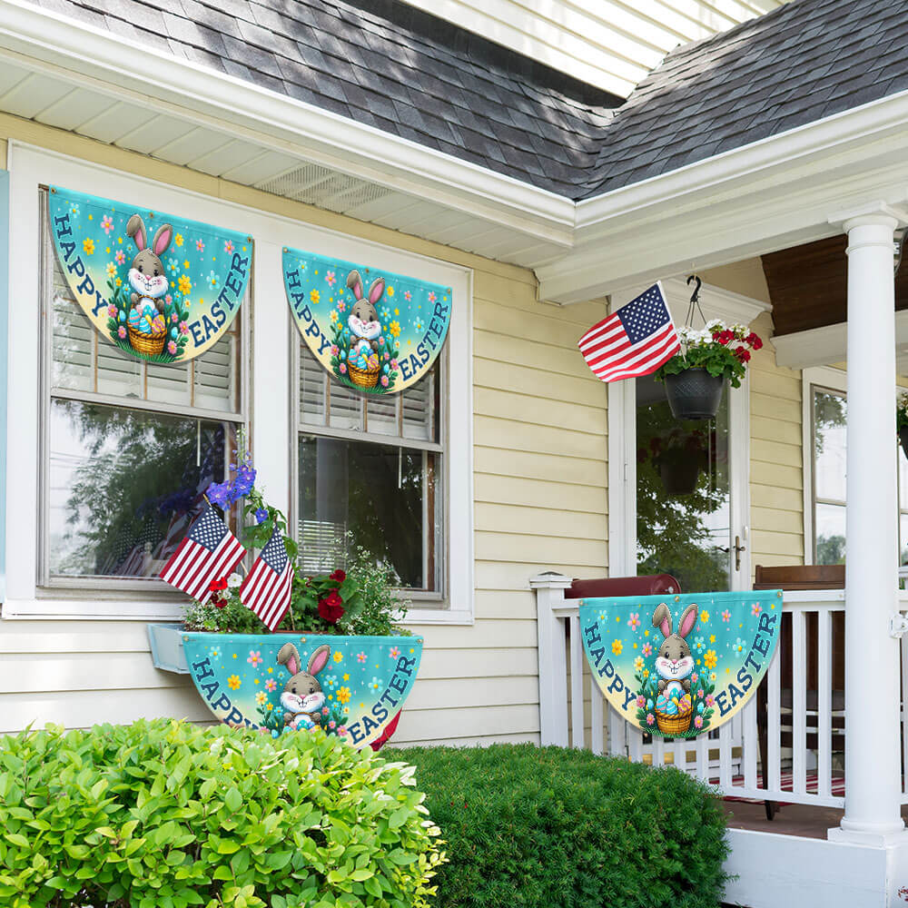 Happy Easter Bunny Non-Pleated Fan Flag