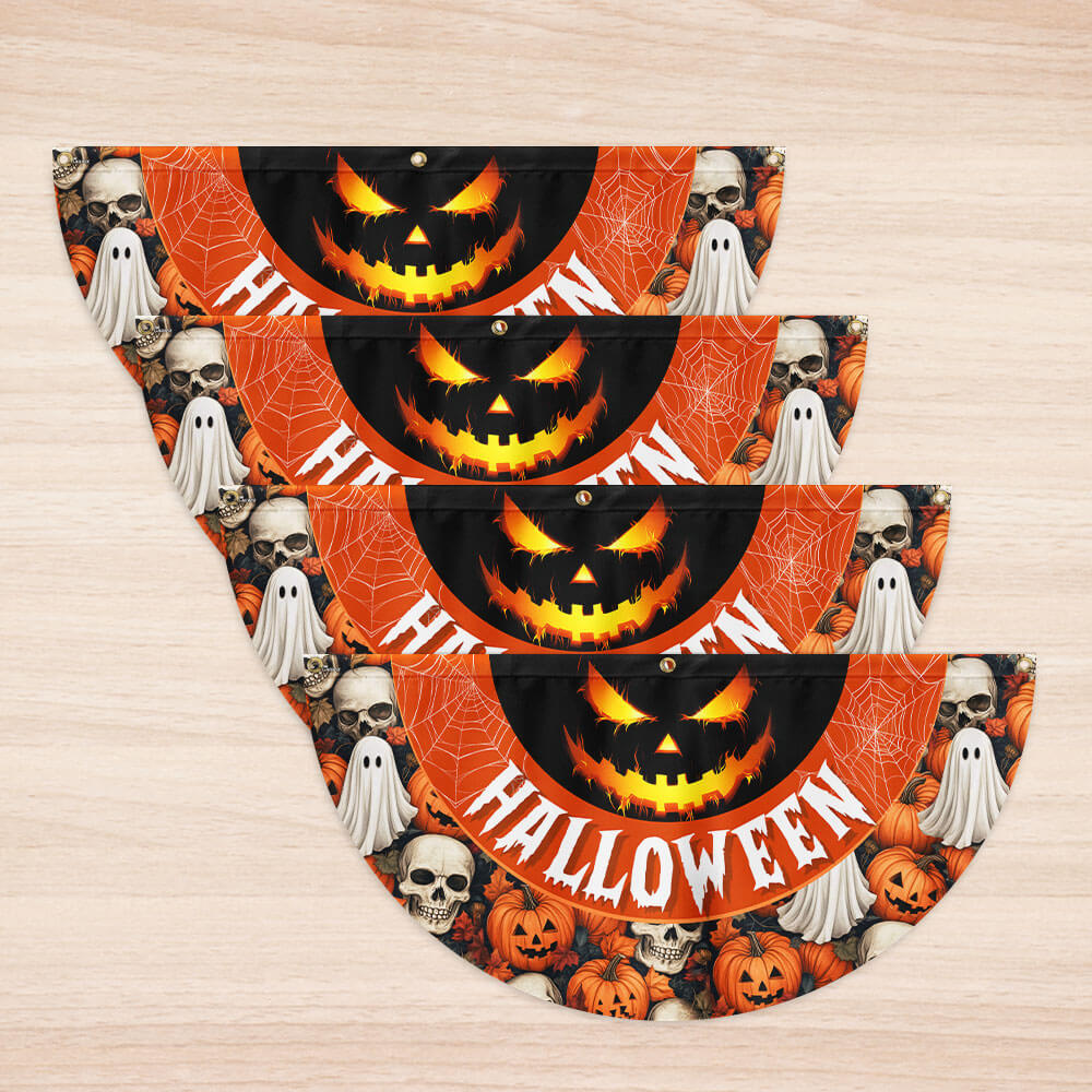 Halloween Pumpkins Ghost Spider Web Halloween Spooky Ghost Non-Pleated Fan Flag