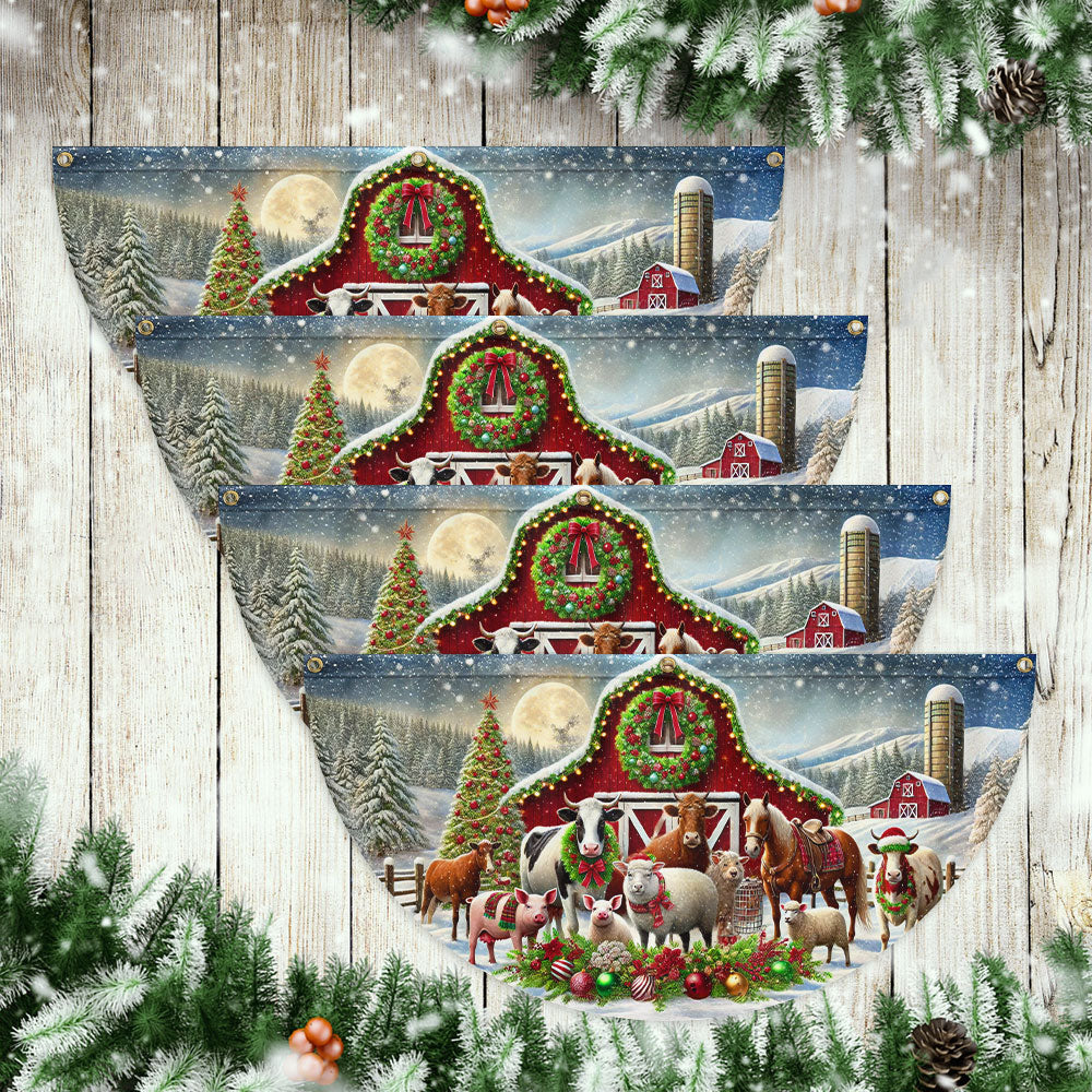 Farm Animals Christmas Red Barn Non-Pleated Fan Flag