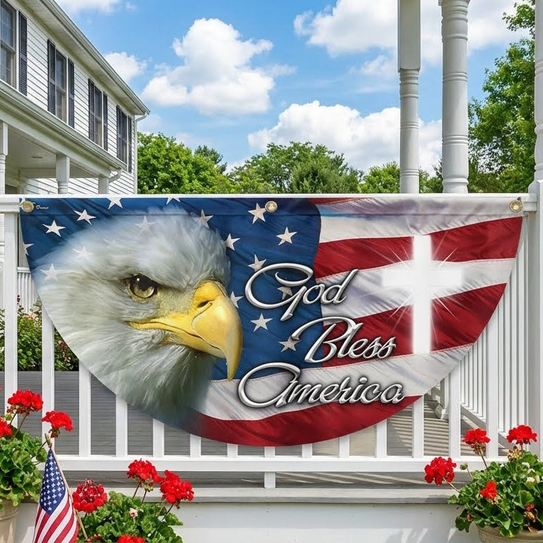 America flag | Eagle God Bless America Bunting Non-Pleated Fan Flag 3-Day Shipping