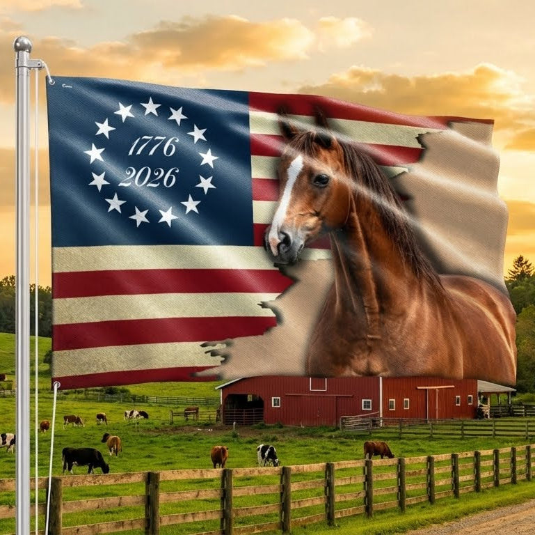 American 1776 2026 Patriotic Horse Grommet Flag