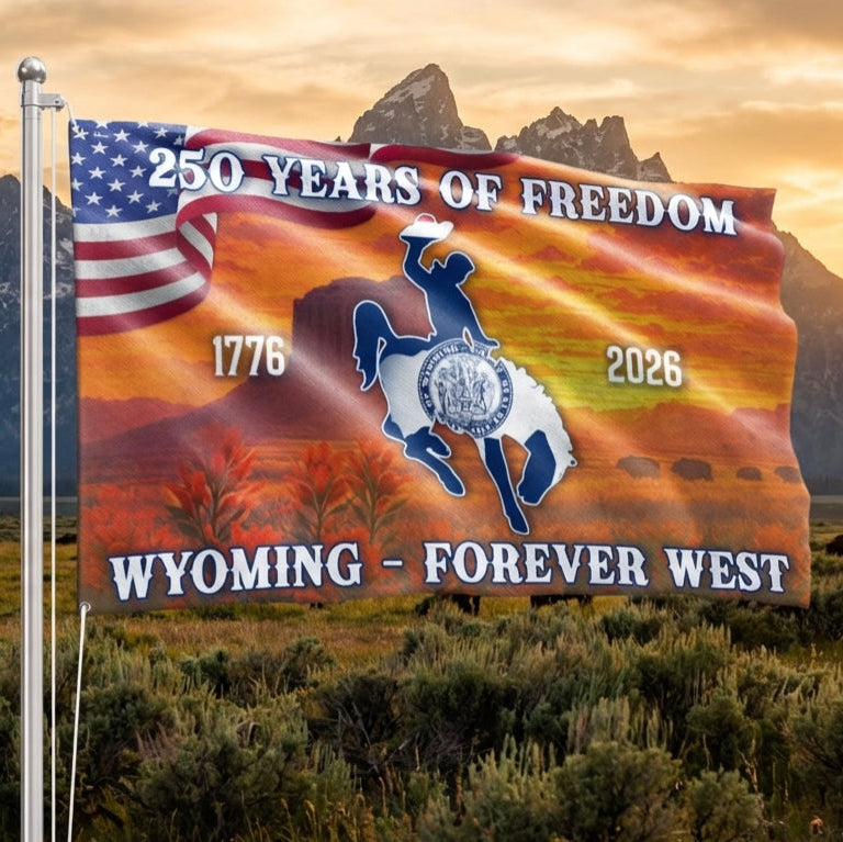America 250th Wyoming State Grommet Flag, WY Forever West 1776 2026 Decor