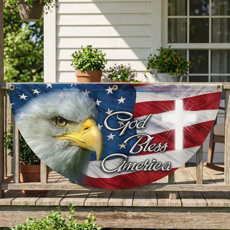 America flag | Eagle God Bless America Bunting Non-Pleated Fan Flag 3-Day Shipping