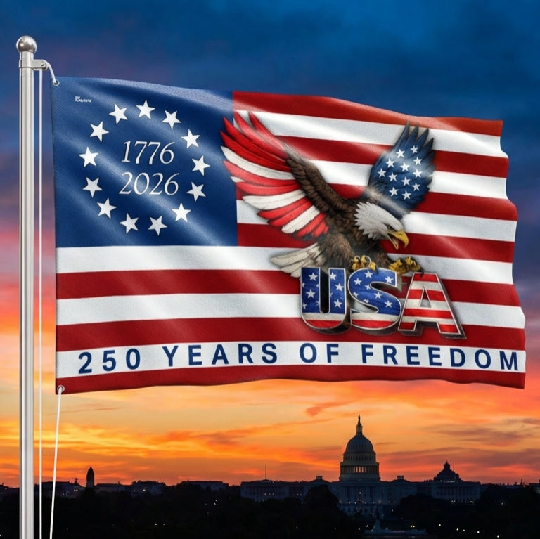 250 Years of Freedom American Patriot Flag, Betsy Ross 1776 2026 Grommet Flag