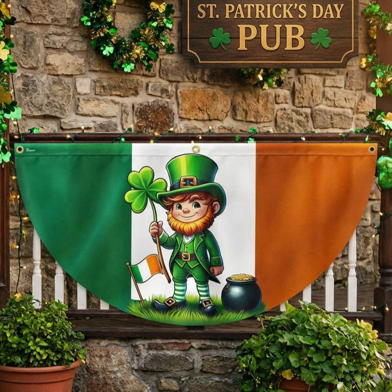 Saint Patrick’s Day Leprechaun Non-Pleated Fan Flag