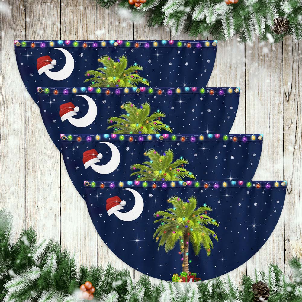 South Carolina Christmas Palm Tree Non-Pleated Fan Flag 3-Day Shipping
