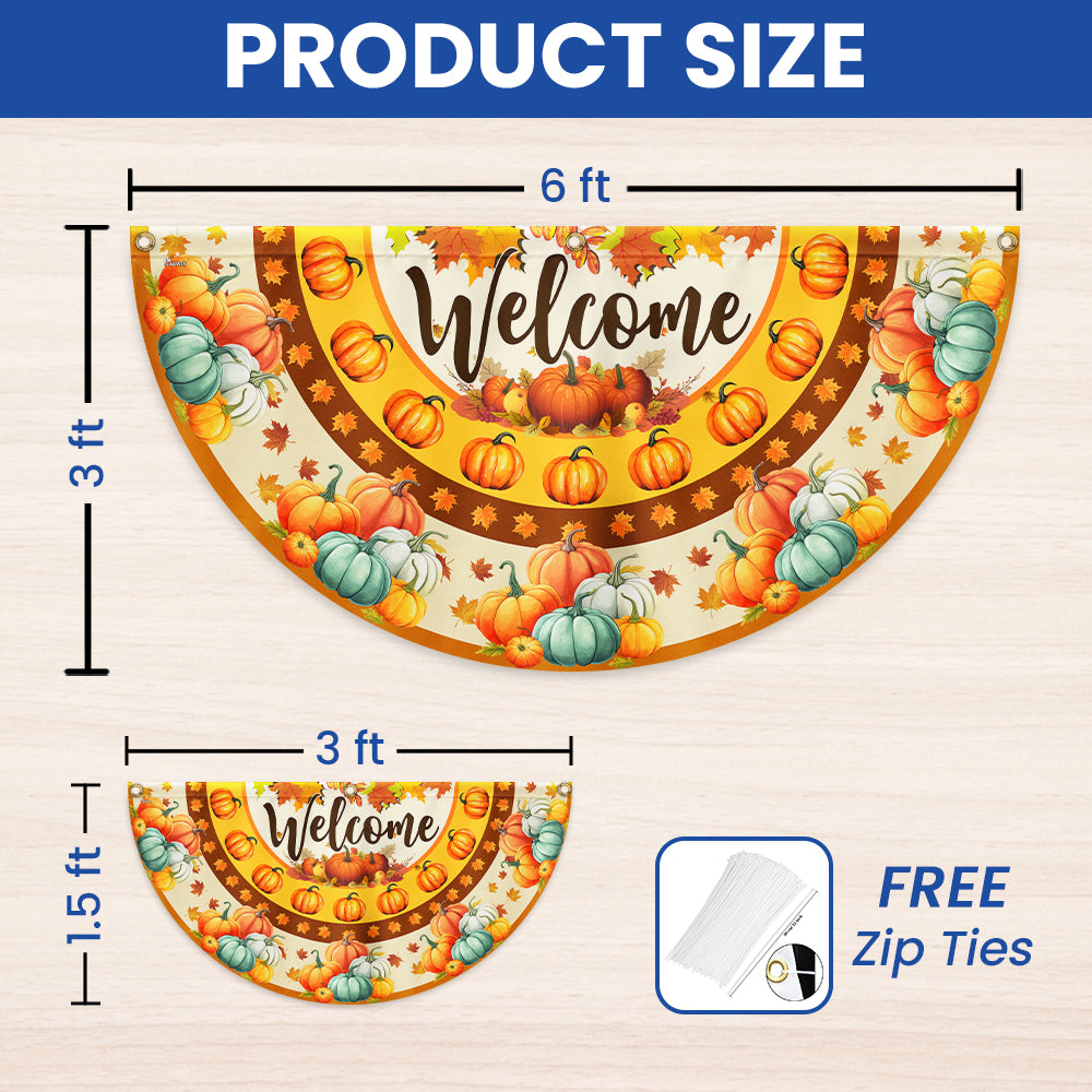 Welcome Fall Flag Pumpkin Thanksgiving Non-Pleated Fan Flag