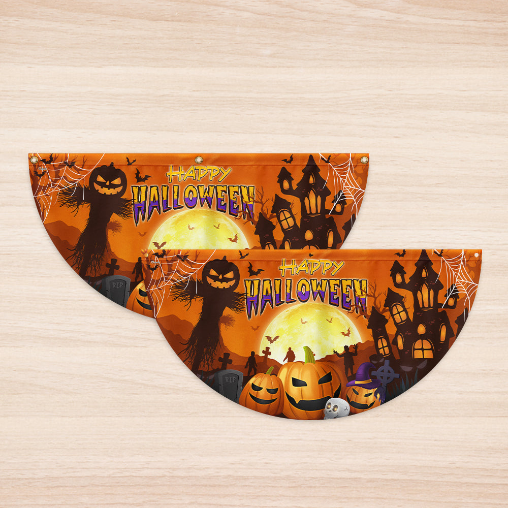 Happy Halloween Pumpkin Spooky Witch House Non-Pleated Fan Flag