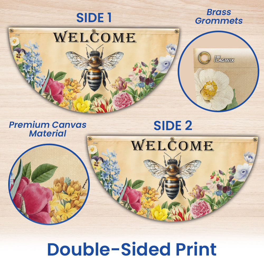 Bee Flowers Welcome Summer Non Pleated Fan Flag