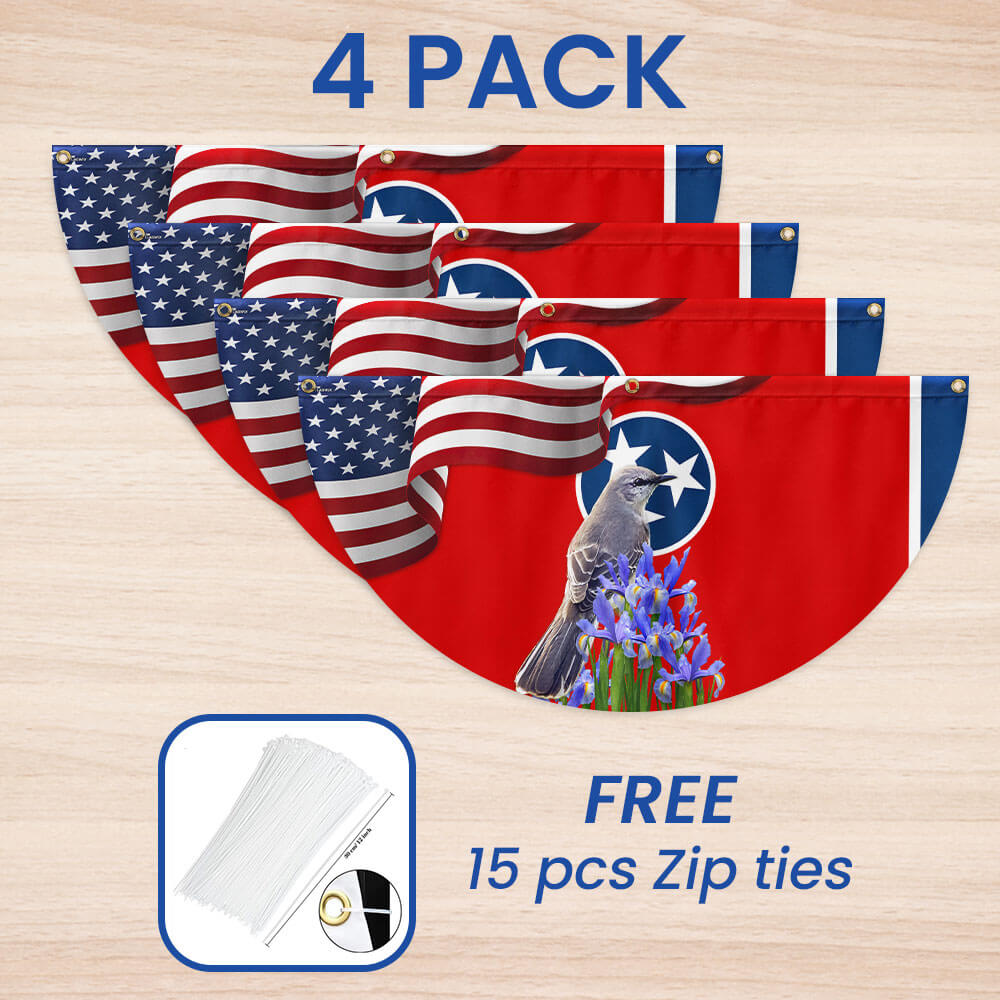 Tennessee State Mockingbird and Iris Flower Non-Pleated Fan Flag