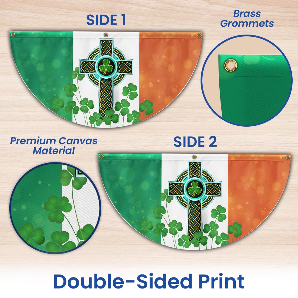 Irish Celtic Knot Cross Shamrocks Non-Pleated Fan Flag