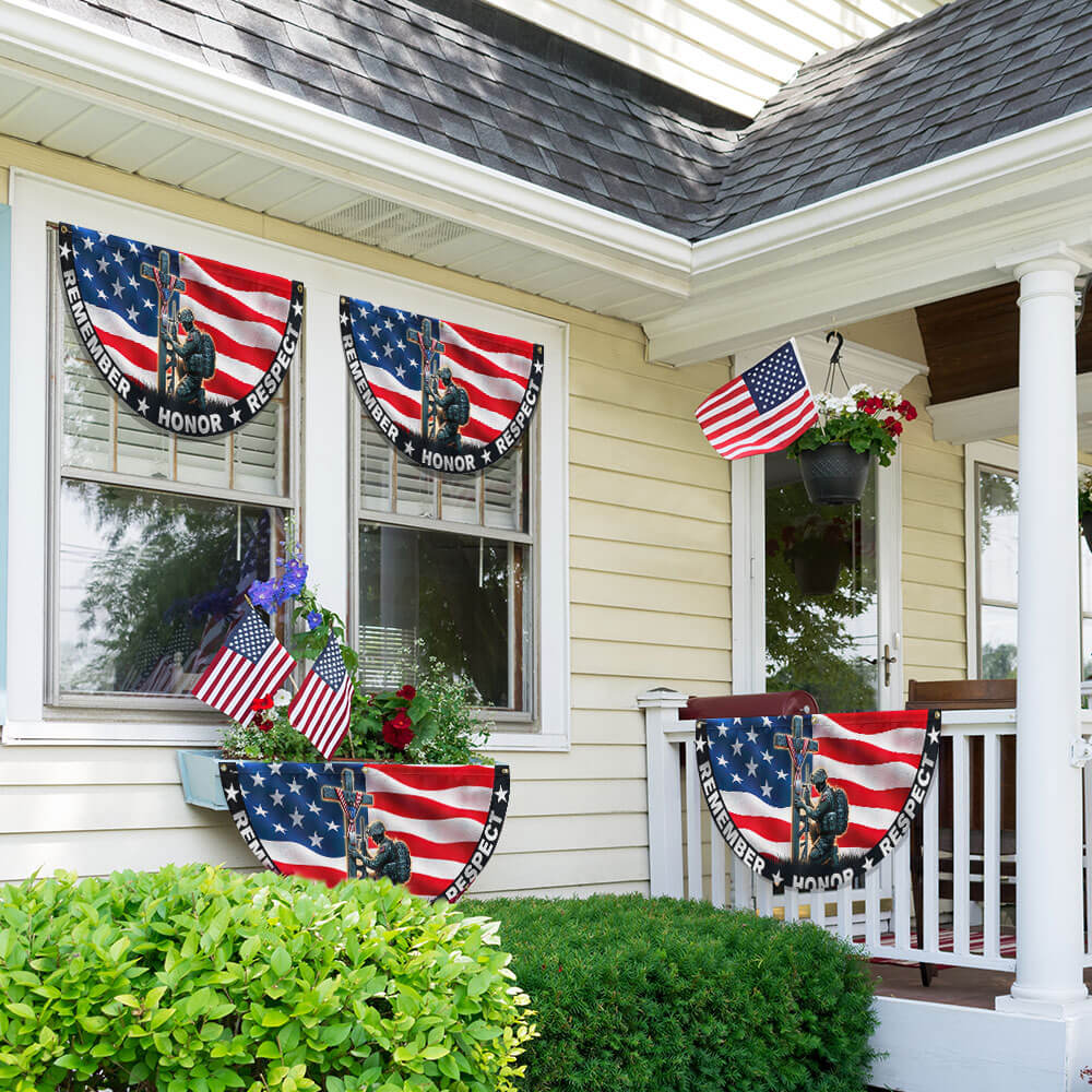 Stand For The Flag, Veteran Christian Cross Memorial Day Non-Pleated Fan Flag