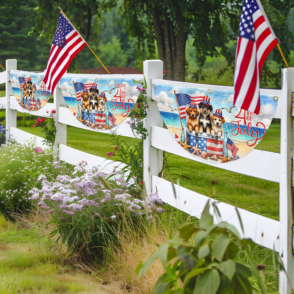 Flagwix American Flag - Happy 4th of july Patriotic Dogs American Non-Pleated Fan Flag