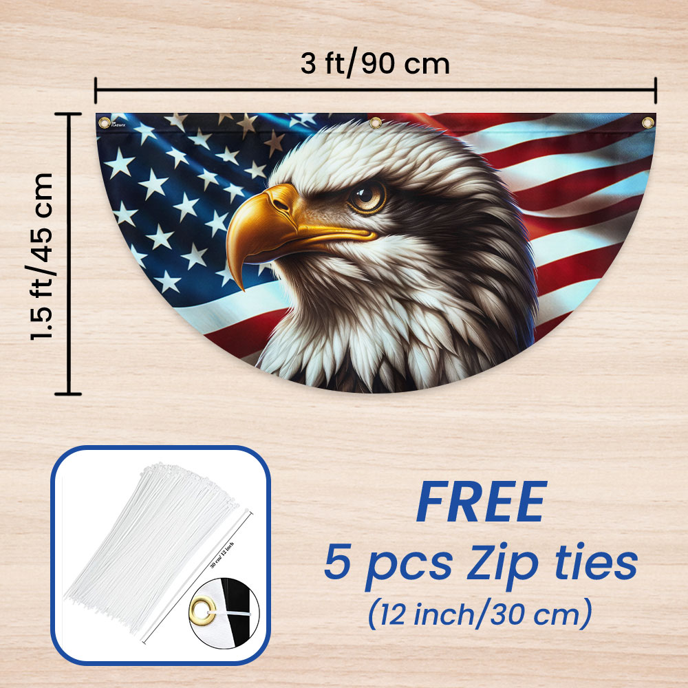 Patriotic Eagle American Non-Pleated Fan Flag 3-Day Shipping